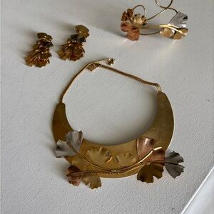 Elegant Gold Tone, Copper and Silver and Leaf Jewelry Set